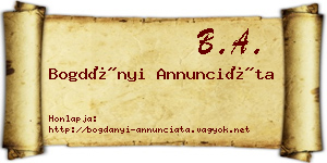 Bogdányi Annunciáta névjegykártya